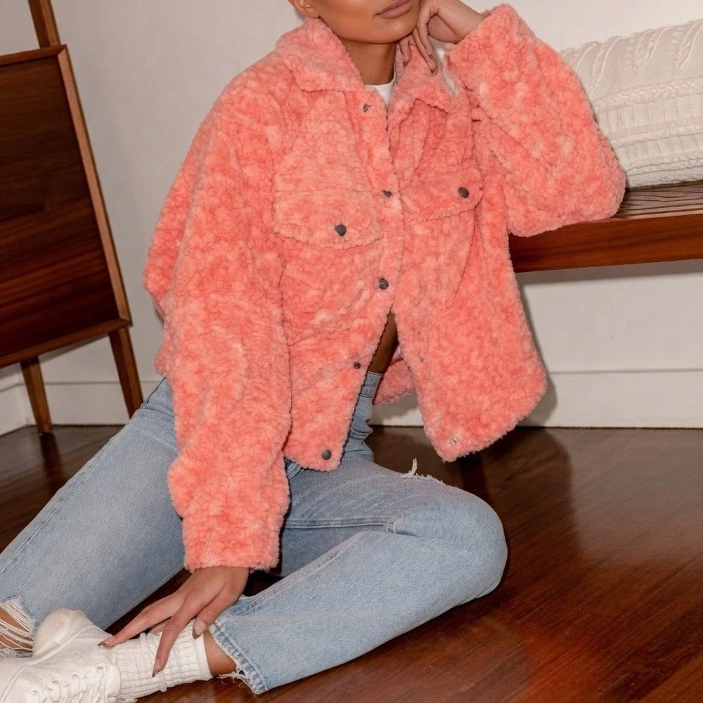 Free‎ People We The Free Teddy Swing Jacket Coral Pink Melon Womens Small